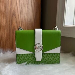 Michael Kors Green and White Crossbody Bag